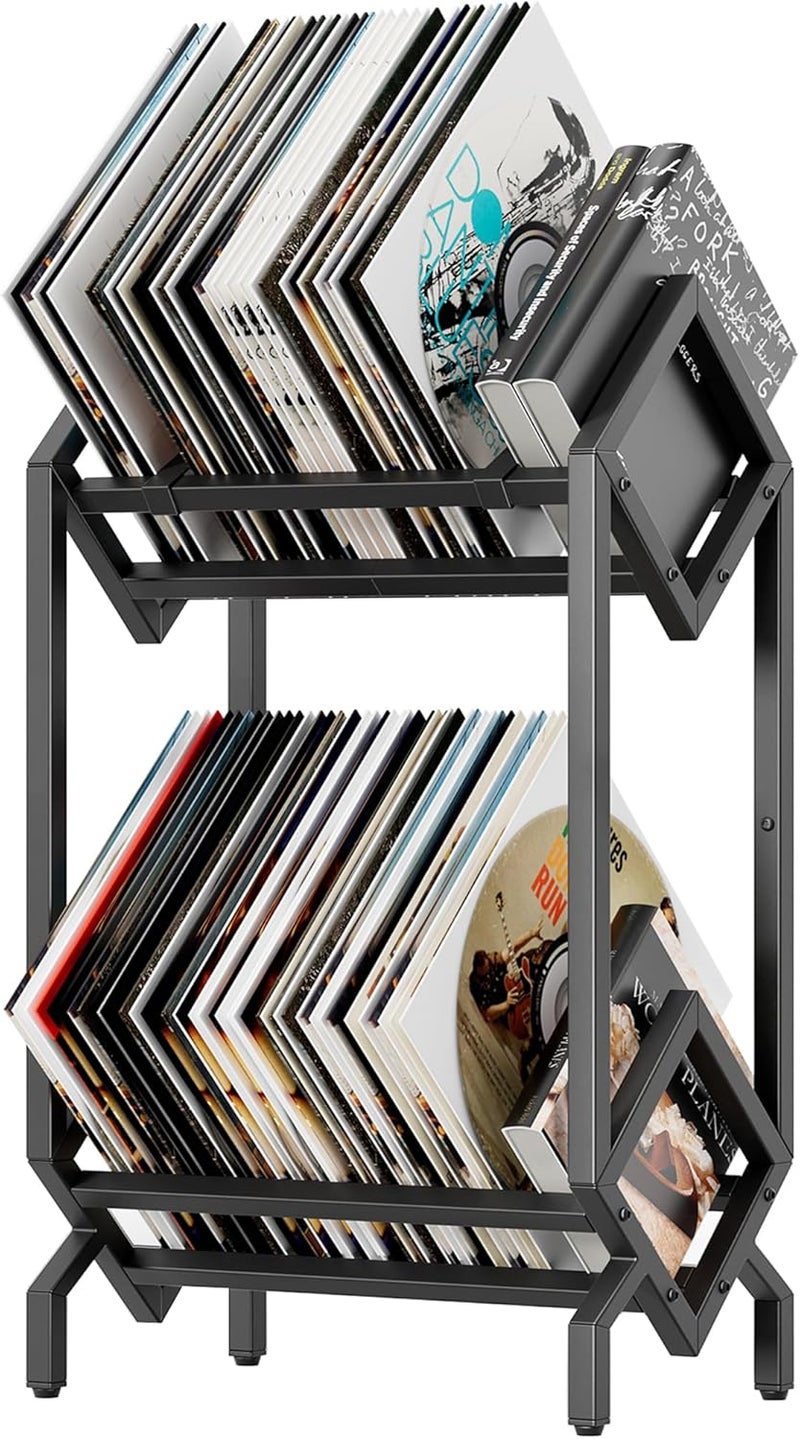 BOEASTER Store رف تخزين سجلات الفينيل، حامل السجلات 160-200 LP رف تخزين عرض للألبومات والكتب والمجلات والملفات، أسود غير لامع - Image 1